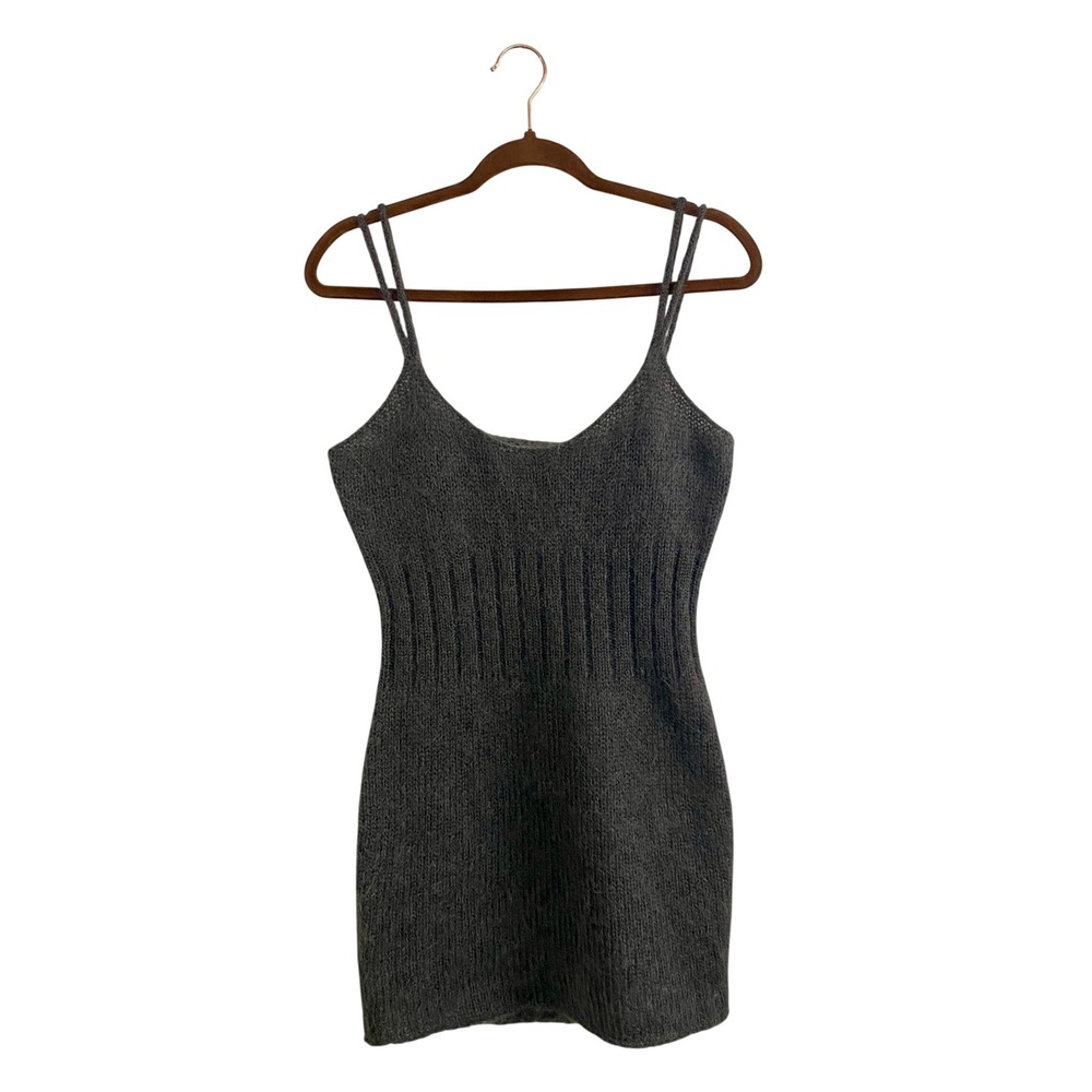 Vintage 1980s Victoria Lynn 80% Mohair Wool Knit Mini Dress Gray Small Grunge